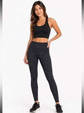 Athleta Rainier Reflective Tights Black Leopard Print Leggings Zip Pocket Size L